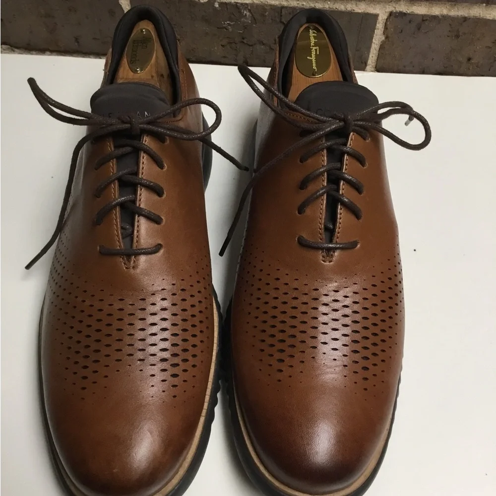 Cole Haan Tan/Brown Perforated Leather Derby Lace-Up